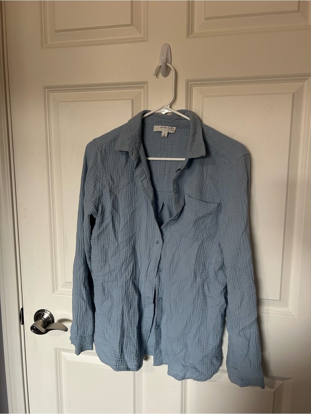Light Blue Men's Crinkled Button-Up Shirt Jacket